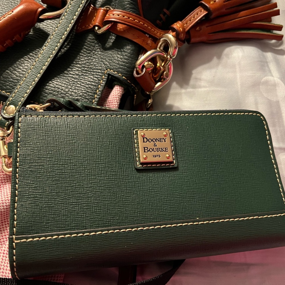 Dooney & Bourke Dark Green Saffiano Wallet with Tan Trim - Picture 3 of 5